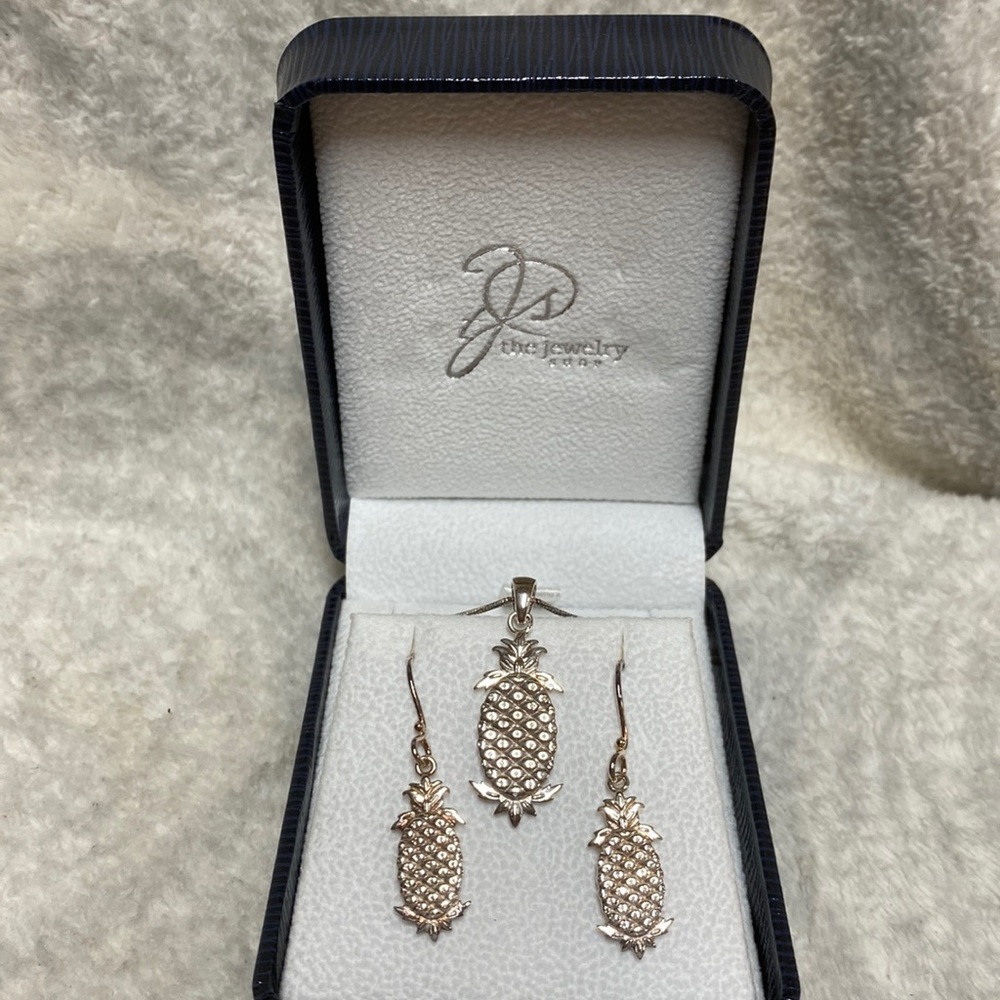 Sterling Silver Pineapple Earrings and Necklace Set